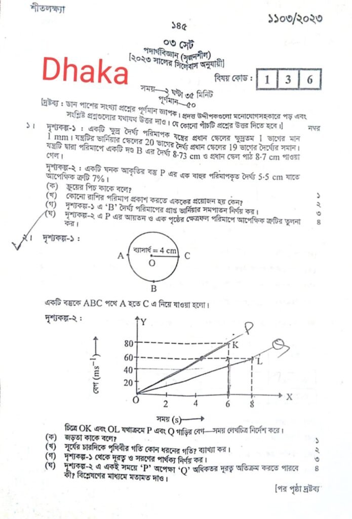 SSC Physics Dhaka Board Question 2023