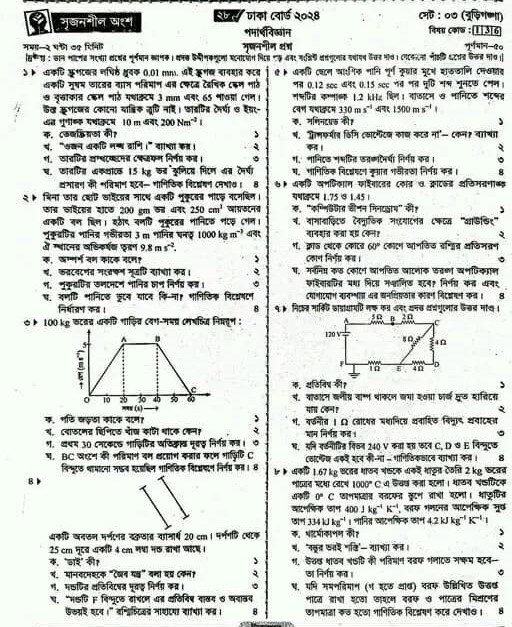 SSC Physics Question 2024 Dhaka Board CQ