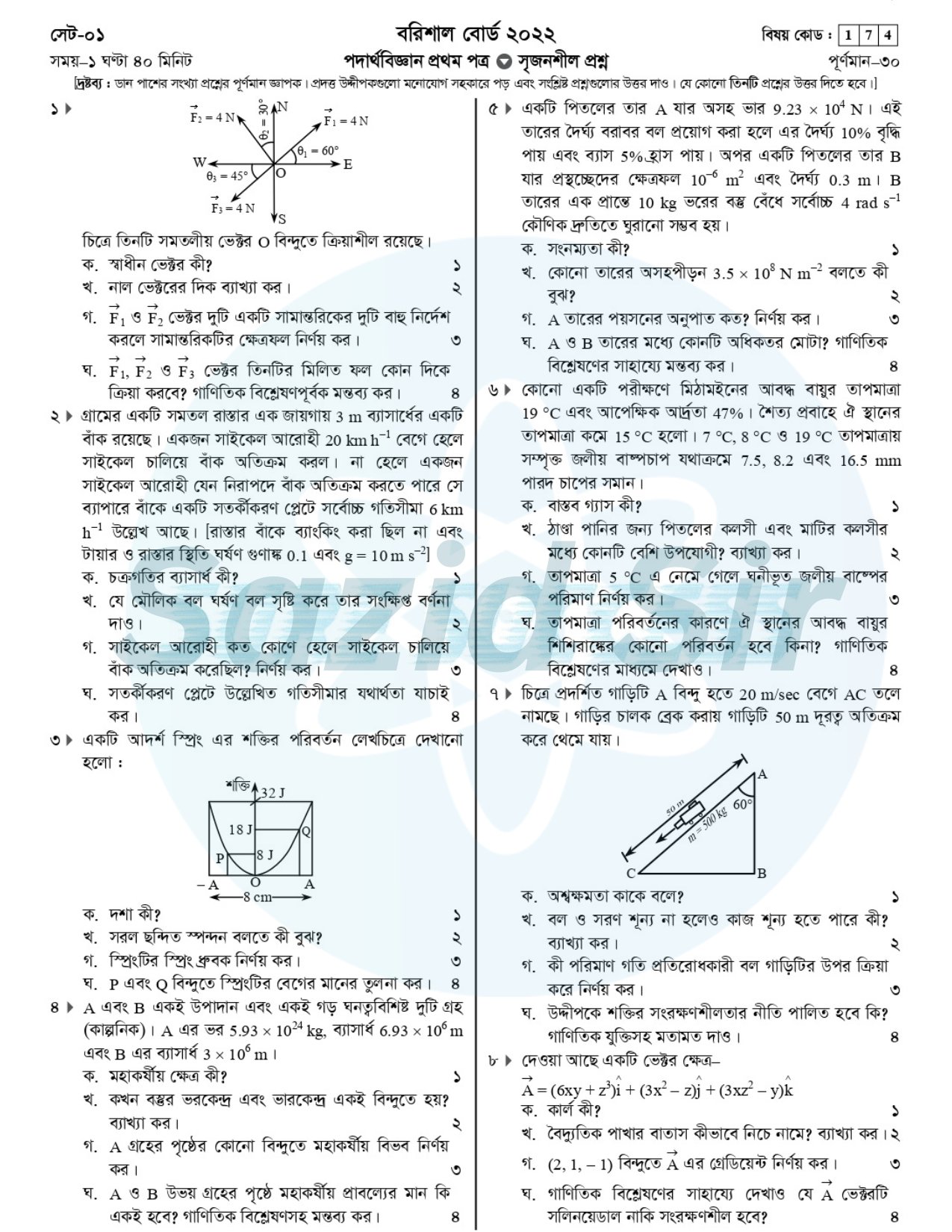 HSC Barisal Board Question 2022 Physics