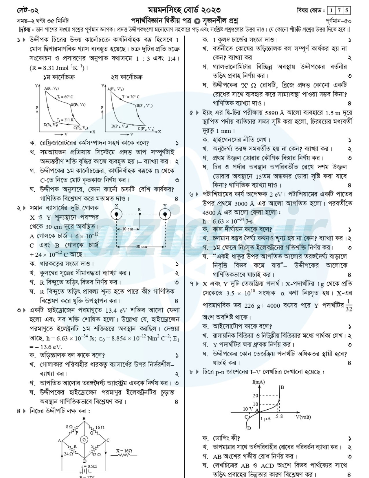 HSC Physics 2nd Paper Mymensingh Board 2023 CQ