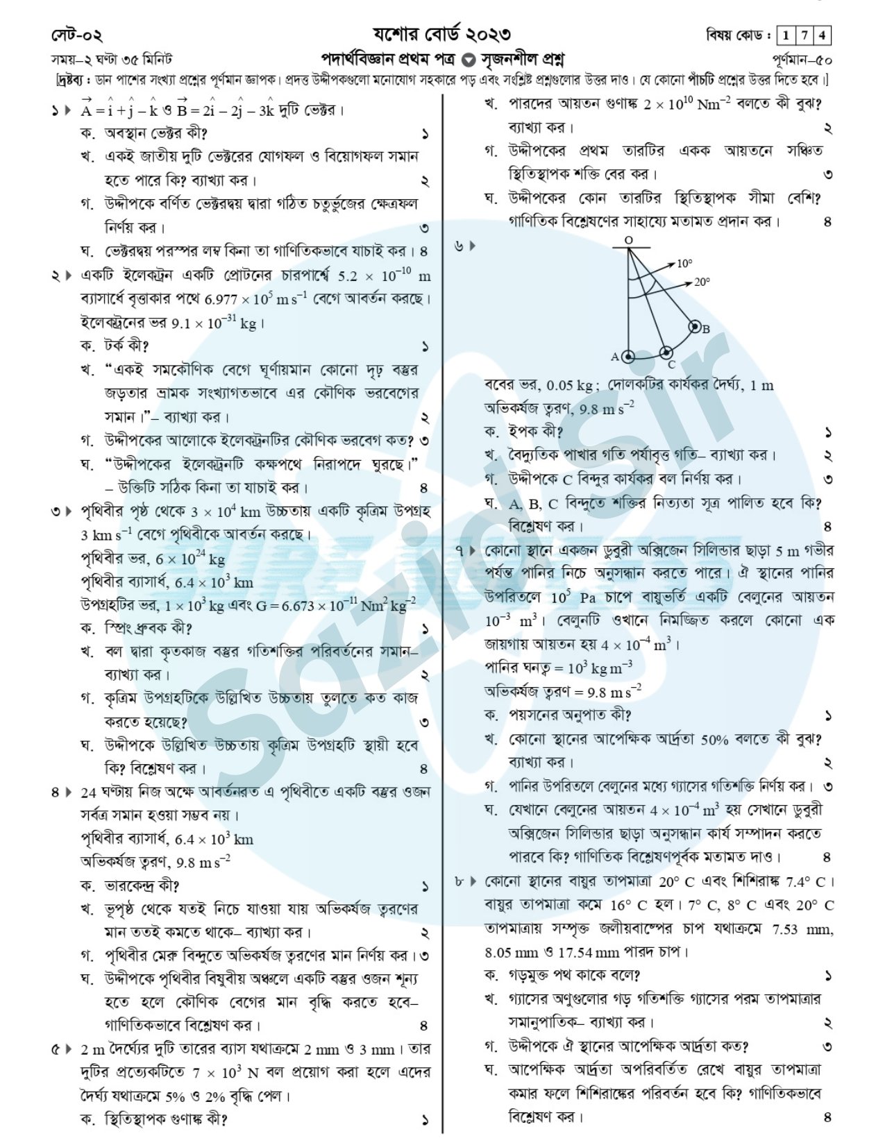 Jessore Board HSC 2023 Physics Question
