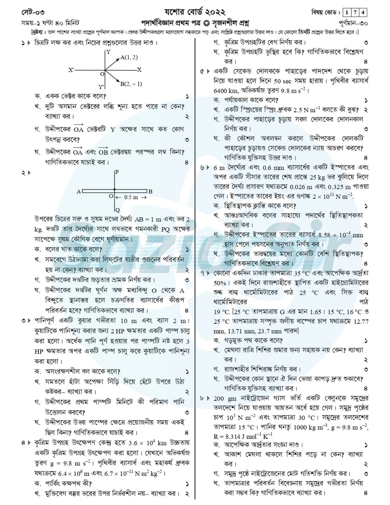 Jessore Board HSC Physics 1st Paper Question Solution 2022