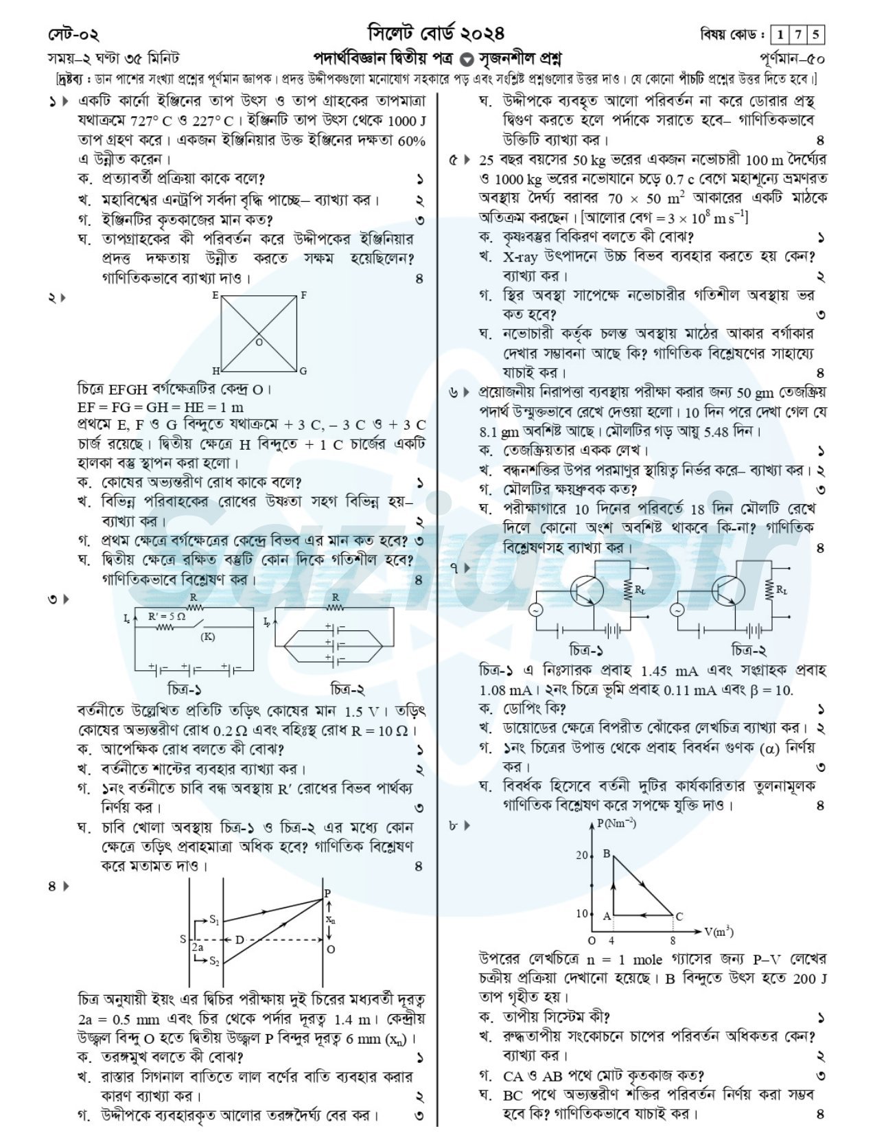 Sylhet Board Physics Question 2024 HSC