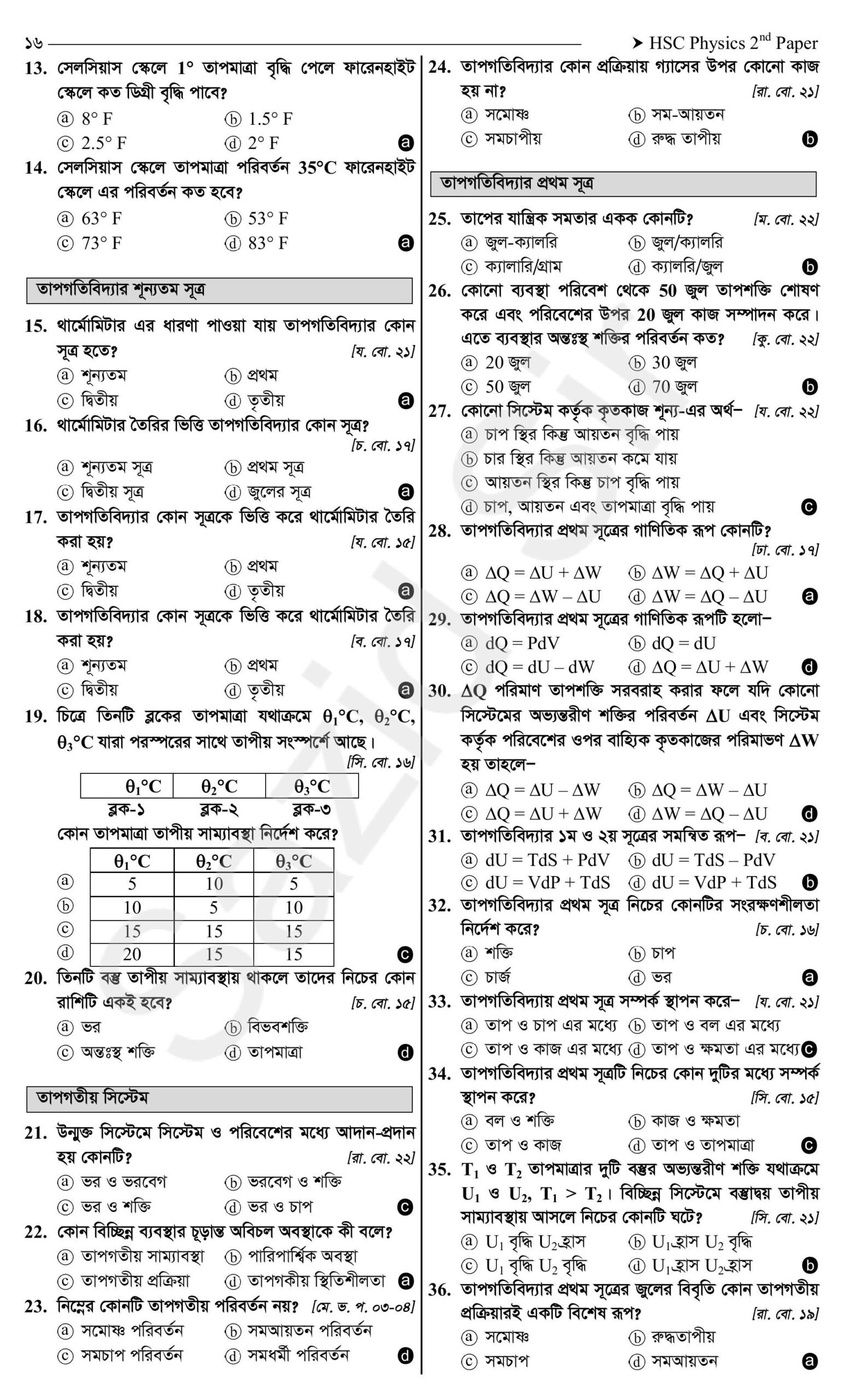 তাপগতিবিদ্যা অনুশীলনী mcq